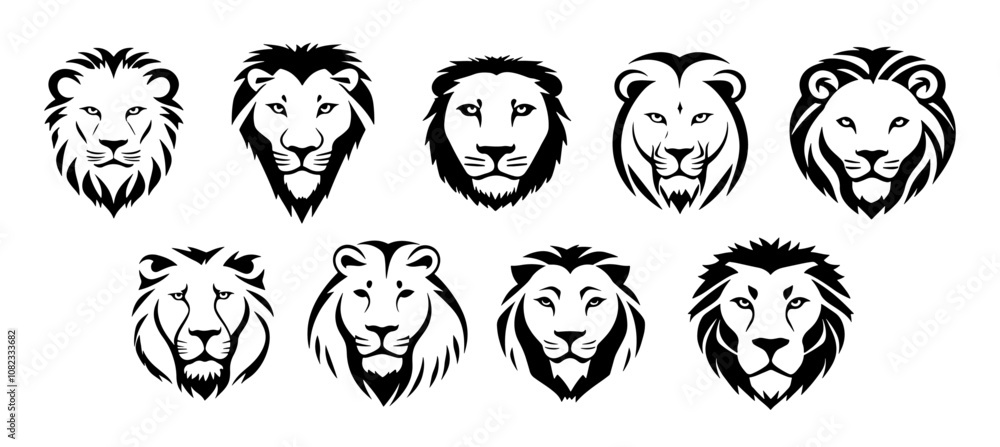 set of lion head silhouettes in vector illustration set of lion head silhouettes in vector illustration