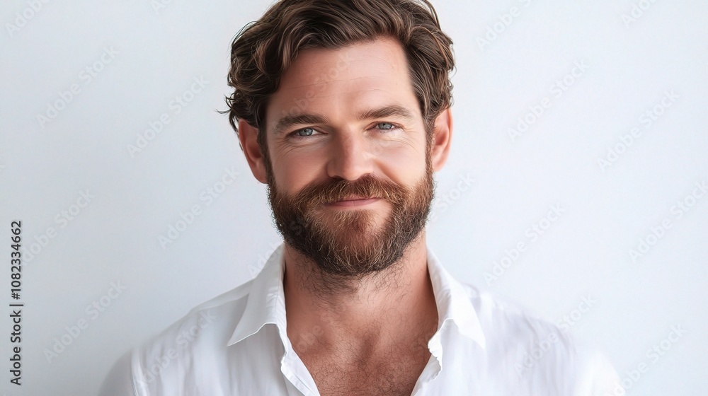 Close-up Portrait of a Smiling Handsome Bearded Man Captured with Gigapixel Standard Scale for Stock Photography Close-up Portrait of a Smiling Handsome Bearded Man Captured with Gigapixel Standard Scale for Stock Photography