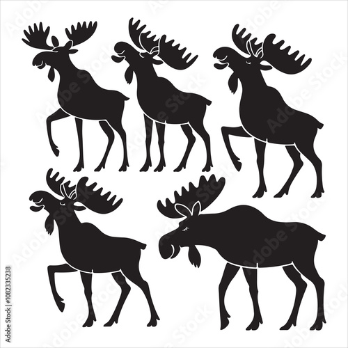 set of vector icon moose silhouette