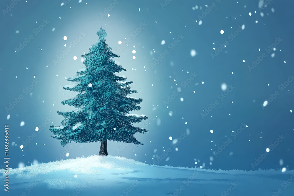Snowy Pine Tree in Winter Landscape Snowy Pine Tree in Winter Landscape