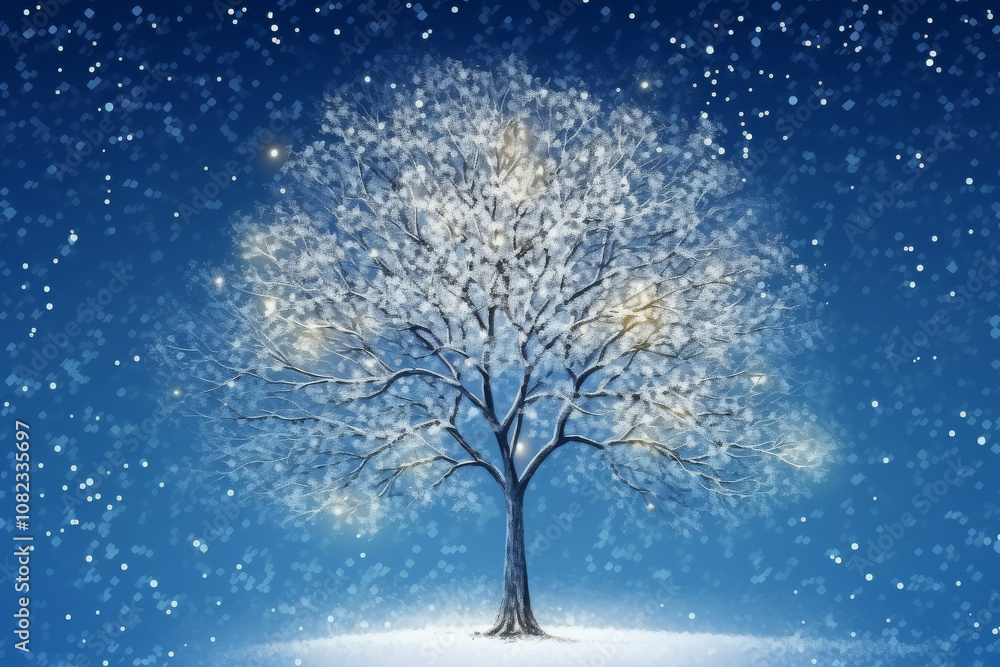 Snowy Pine Tree in Winter Landscape Snowy Pine Tree in Winter Landscape