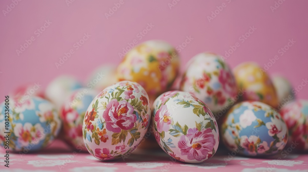 Fototapeta premium Close-Up of Easter Eggs with Stunningly Detailed Floral Patterns