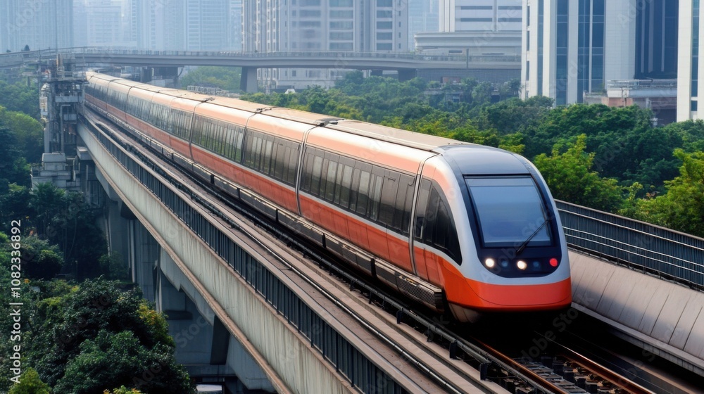 Naklejka premium advanced public transportation network with magnetic levitation trains, clean urban transit