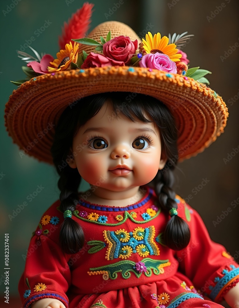mexican baby girl with smooth facial features and beautiful baby hat on her head,red,yellow,green,blue,purple,realistic,detailed,detailed mexican baby girl with smooth facial features and beautiful baby hat on her head,red,yellow,green,blue,purple,realistic,detailed,detailed