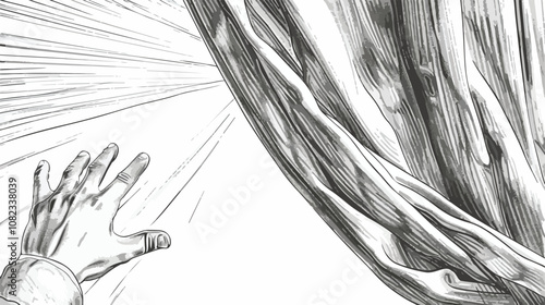 Hand Opening Curtain with Road Background