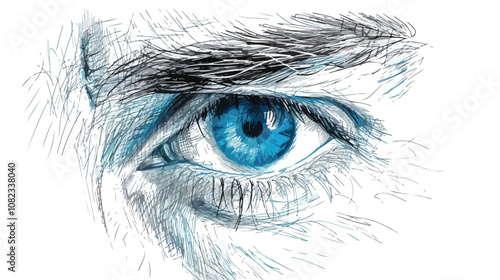 Close-Up of Man's Eye Scanned for Access Handdrawn Vector Illustration