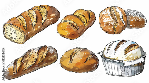 Colorful Sketchy Bakery Items in Retro Style