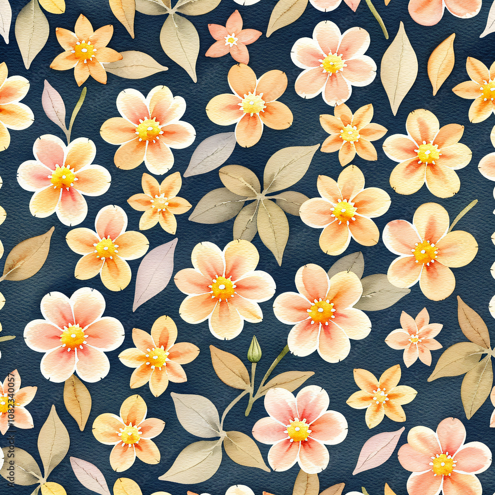 Plain Pale Ochre Background with Tiny Watercolor Flowers Plain Pale Ochre Background with Tiny Watercolor Flowers