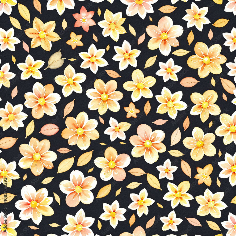 Plain Pale Ochre Background with Tiny Watercolor Flowers Plain Pale Ochre Background with Tiny Watercolor Flowers