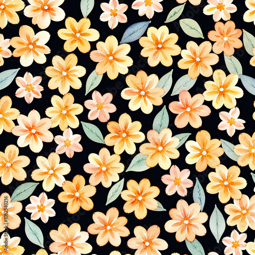 Wallpaper Mural Plain Pale Ochre Background with Tiny Watercolor Flowers Torontodigital.ca