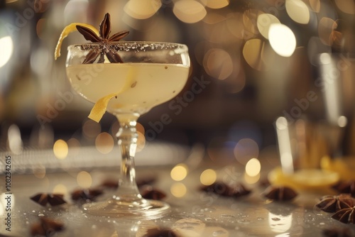 Elegant Illustration of Anisette Cocktail with Garnish photo