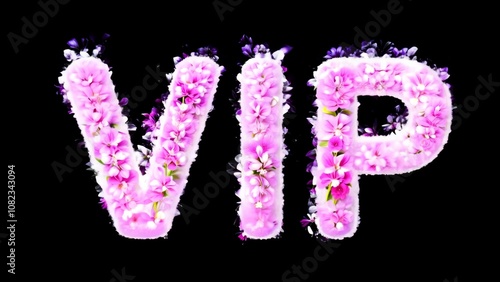 The word VIP is written in pink flowers. It is a flowery font. The letters are large and pink