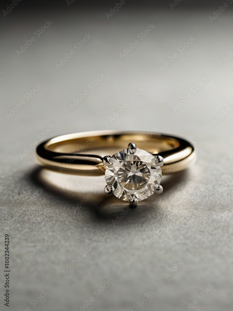 An elegant diamond engagement ring with a prominent solitaire, set on a slender gold band. An elegant diamond engagement ring with a prominent solitaire, set on a slender gold band.