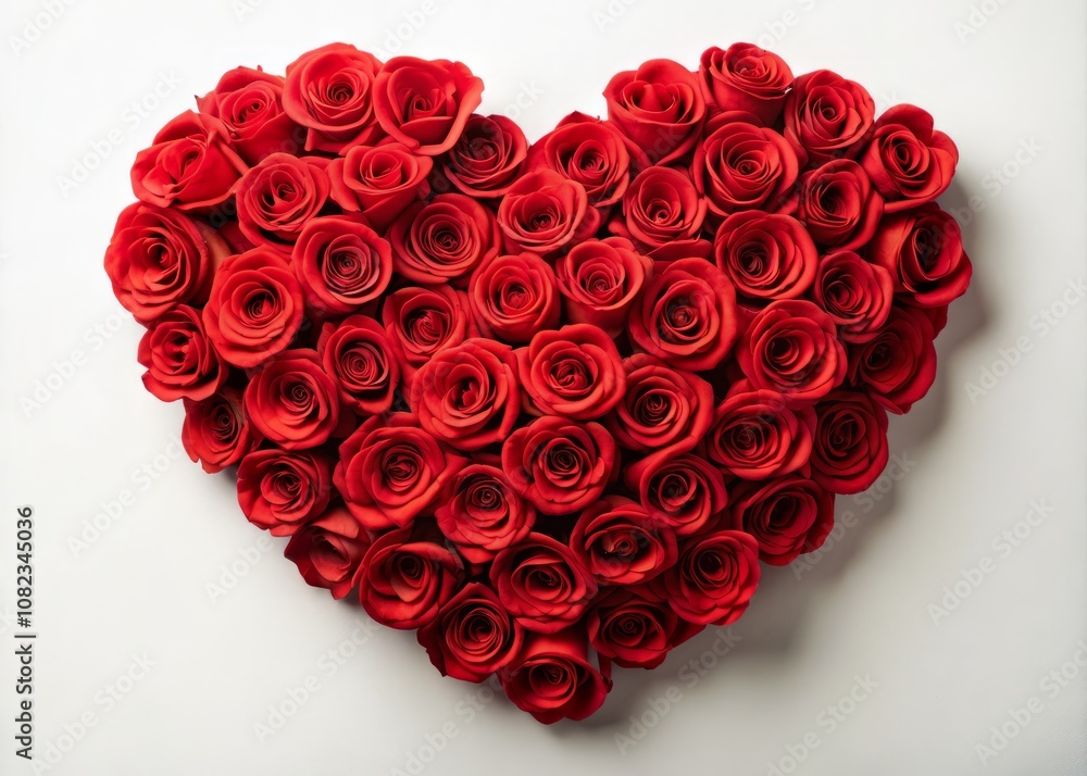 Heart-Shaped Arrangement of Lush Red Roses on a Clean White Background for Valentine's Day Celebrations, Perfect for Romantic Themes and Floral Decorations Heart-Shaped Arrangement of Lush Red Roses on a Clean White Background for Valentine's Day Celebrations, Perfect for Romantic Themes and Floral Decorations