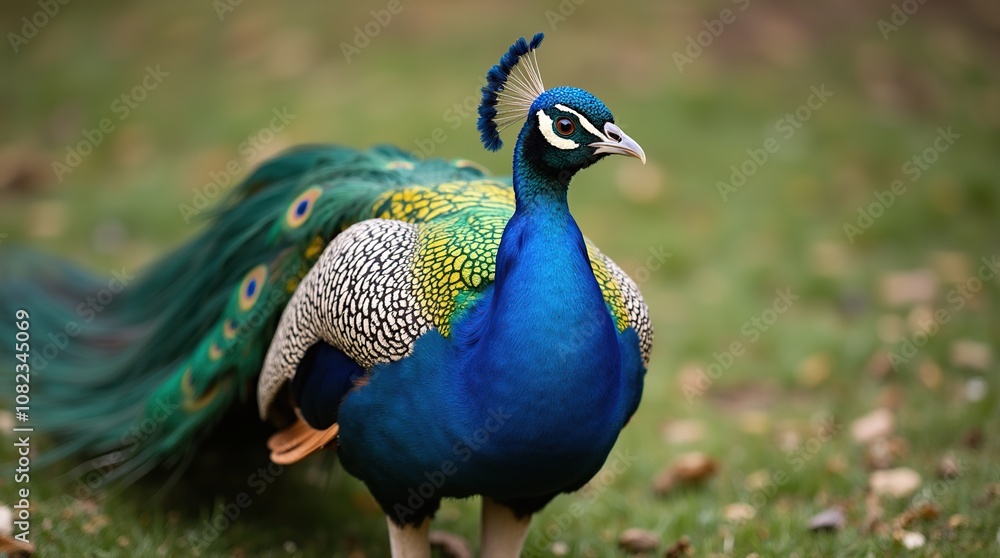 Obraz premium Vibrant Peacock Showcasing Its Magnificent Colorful Plumage