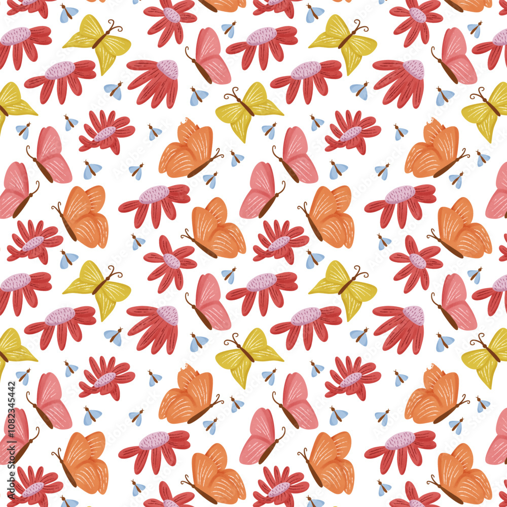 butterflies and pink flowers seamless pattern butterflies and pink flowers seamless pattern