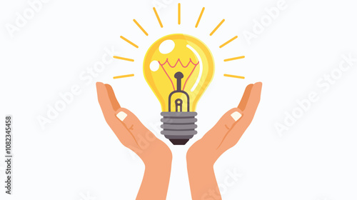 Innovative Concept: Human Hands Holding Light Bulb Figure in Close-up View