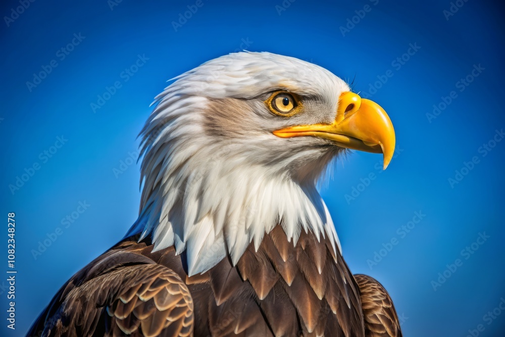 Majestic Adult Bald Eagle in Profile with Copious Copy Space Against a Clear Sky - Perfect for Wildlife and Nature Themes Majestic Adult Bald Eagle in Profile with Copious Copy Space Against a Clear Sky - Perfect for Wildlife and Nature Themes
