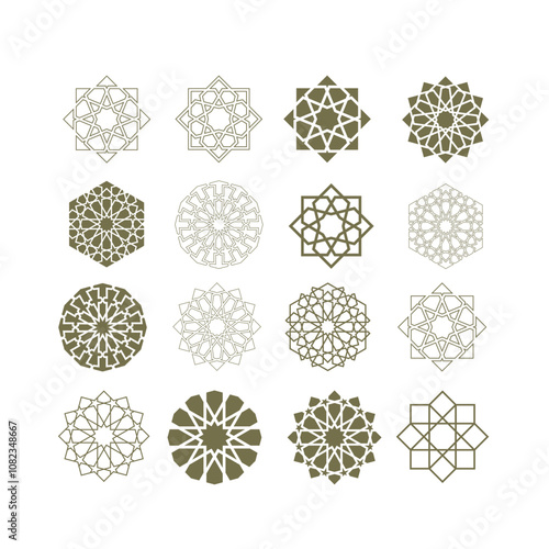 Islamic Geometric Bundle, Set of Arabic Oriental, Arabesque Pattern Set, Mosque Design, Islamic Art, Arabic ornament collection