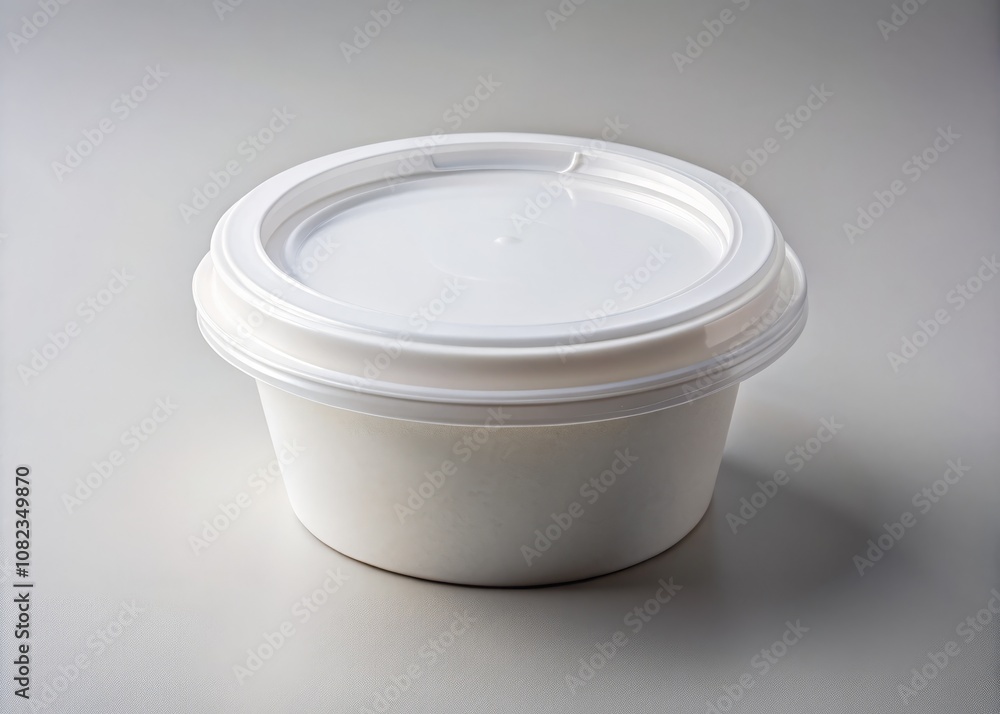Mockup of a White Round Paper Food Container with Clear Lid and Plastic Bowl, Ideal for Takeout, Meal Prep, or Food Delivery, Perfect for Showcasing Packaging Designs and Branding Mockup of a White Round Paper Food Container with Clear Lid and Plastic Bowl, Ideal for Takeout, Meal Prep, or Food Delivery, Perfect for Showcasing Packaging Designs and Branding