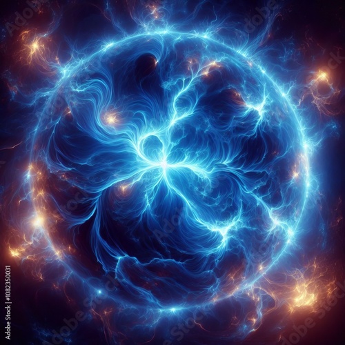 O Type Star Surface A tumultuous sea of blue plasma with arcs of