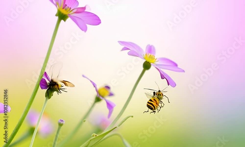 Delicate Dance of Bees and Flowers Celebrating the Vital Connection of Nature’s Cycle