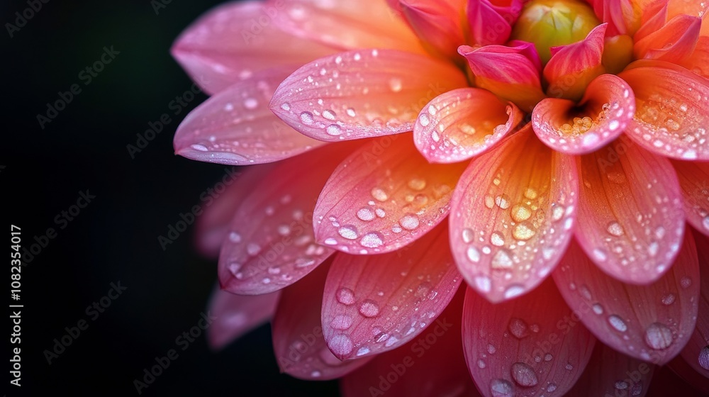 Fototapeta premium Close-up of dahlia flower petals covered in dew drops
