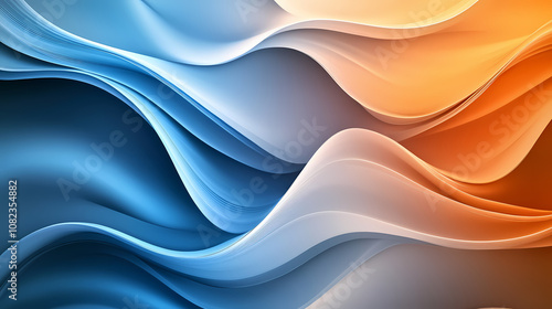 Abstract wavy layered background with a gradient of blue to orange colors creating a smooth transition. the overlapping layers form a harmonious and dynamic visual effect. Harmonious. Illustration