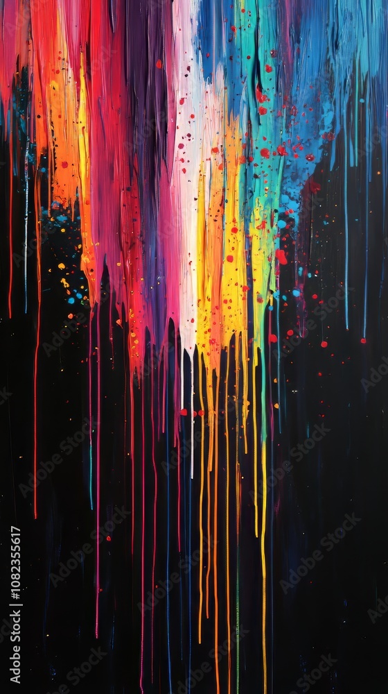 Colorful dripping paint on black background creating abstract design Colorful dripping paint on black background creating abstract design