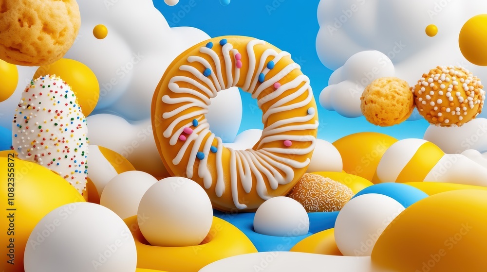 Delicious Donut in Whimsical 3D Candy Land Sweet Treats Festive Background