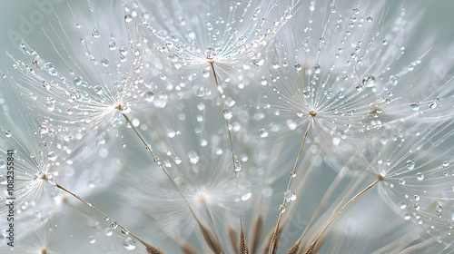 Dandelion Seeds with Dew Drops - Macro Photography