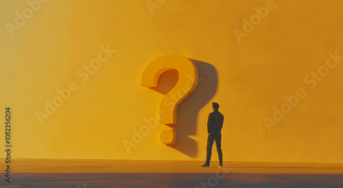 A silhouette of a person stands in front of a large question mark against a yellow background. This image symbolizes the uncertainty and unknowns that we face in life