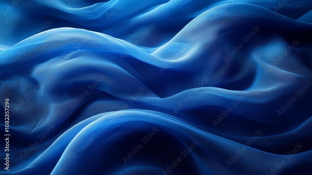 Fototapeta premium Blue Flowing Fabric Texture Background. Generative AI