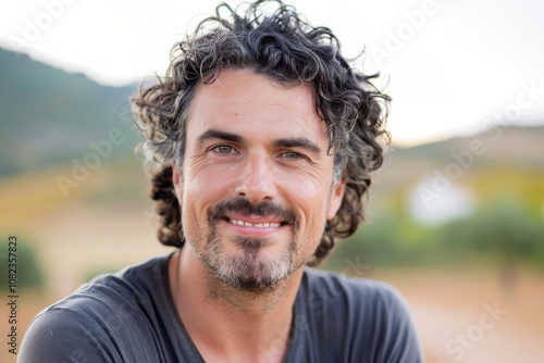 Attractive Italian Man with Curly Hair Outdoors