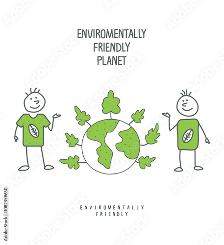 Vector cartoon sketch of people with actions to protect nature. Environmentally friendly planet concept.Think Green.