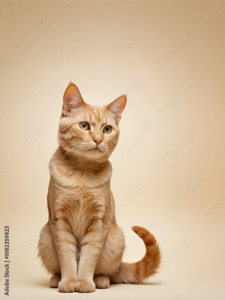 Fototapeta premium A cat sits against a plain background