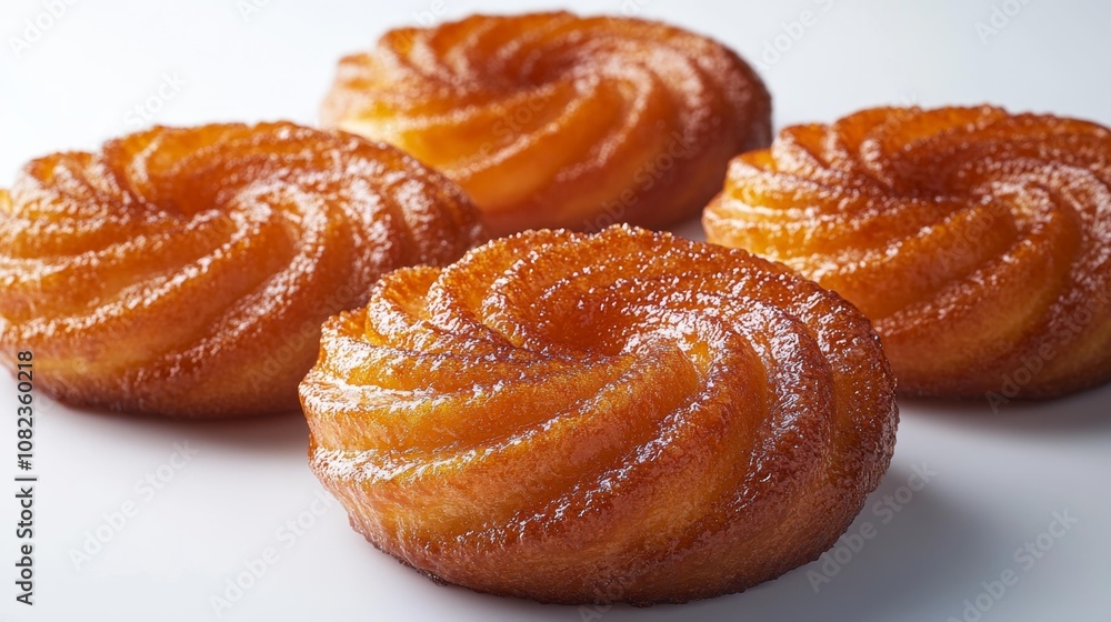 Golden Brown Zeppole Pastries on a White Background. Generative AI Golden Brown Zeppole Pastries on a White Background. Generative AI