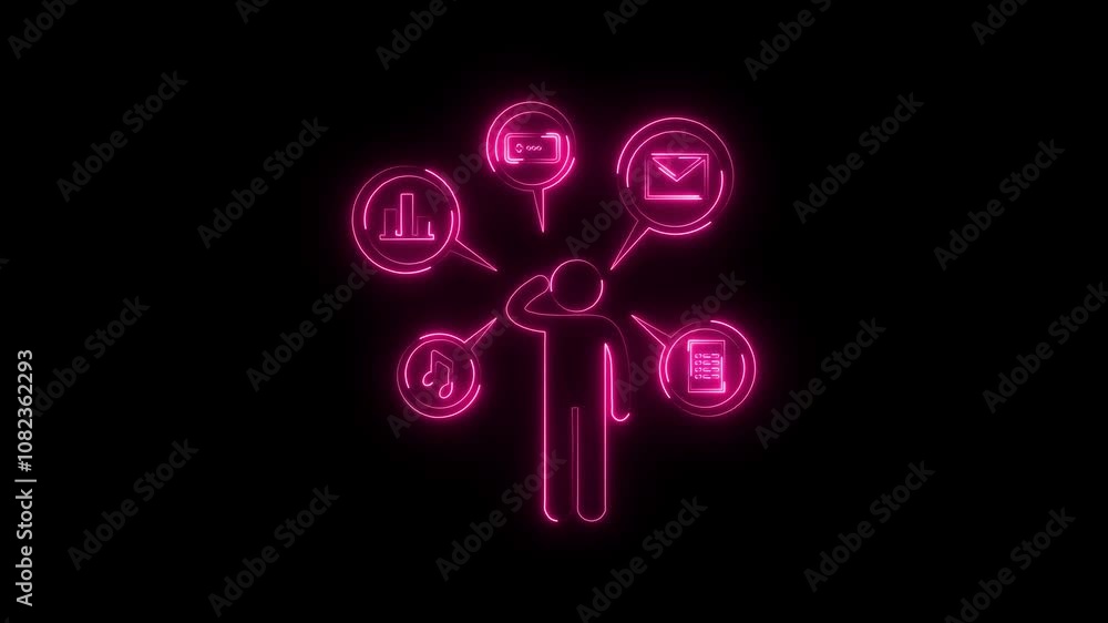 Glowing neon line banner of KNOWLEDGE concept. Neon Multitasking and Productivity Icon