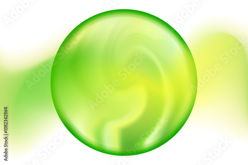 Cute green glowing magic sphere or planet isolated, transparent background. Cute 3d glass sphere icon or bubble with blurred texture. Aesthetic watercolor gradient round shape design element.