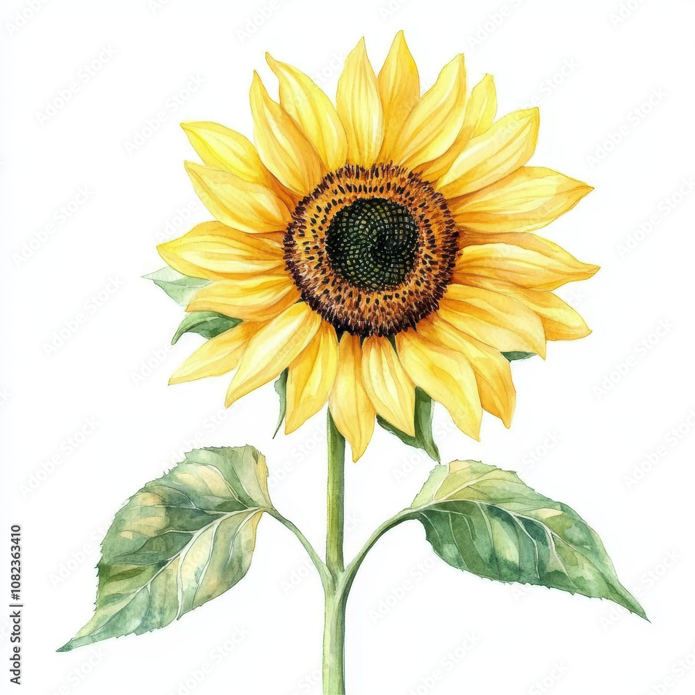 vibrant sunflower with bright yellow petals and dark center, surrounded by green leaves, symbolizes warmth and positivity in garden setting vibrant sunflower with bright yellow petals and dark center, surrounded by green leaves, symbolizes warmth and positivity in garden setting