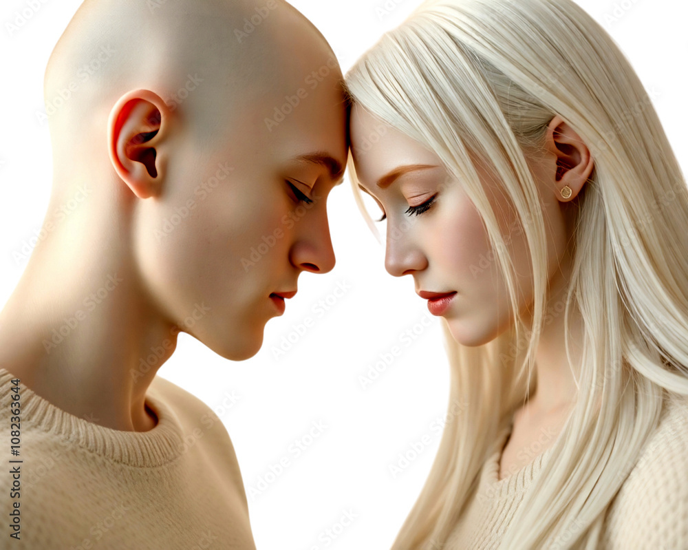 A picture of a man and a woman with their eyes closed and their foreheads colliding. On a transparent background image A picture of a man and a woman with their eyes closed and their foreheads colliding. On a transparent background image