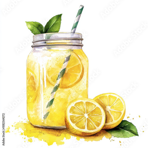 Refreshing lemonade in mason jar with lemon slices and mint leaves, perfect for summer enjoyment