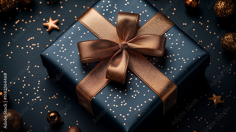 Elegant Gift Box with Metallic Ribbon and Sparkling Details, Perfect for Festive Celebrations Elegant Gift Box with Metallic Ribbon and Sparkling Details, Perfect for Festive Celebrations