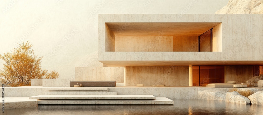 Modern minimalist house with a swimming pool and a view of the desert. Modern minimalist house with a swimming pool and a view of the desert.