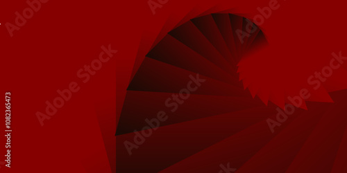 A dark spiral staircase against a red background.