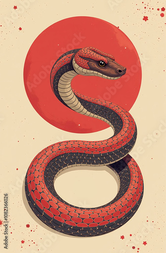 Flat chinese new year snake 2025. A stylized image of the Chinese New Year snake in a modern, flat design. Perfect for branding and advertising materials
