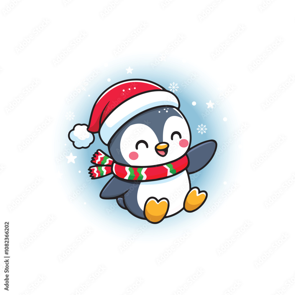 Festive Cartoon Penguin with Santa Hat Vector Mascot Illustration Festive Cartoon Penguin with Santa Hat Vector Mascot Illustration