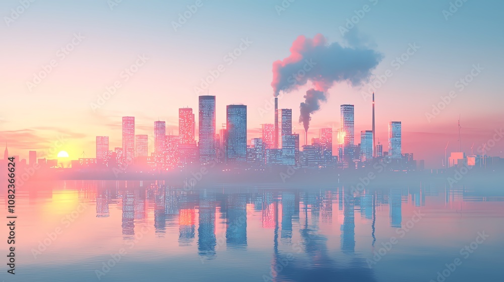 33 Renewable energy cityscape powered by geothermal energy, 3D illustration 33 Renewable energy cityscape powered by geothermal energy, 3D illustration