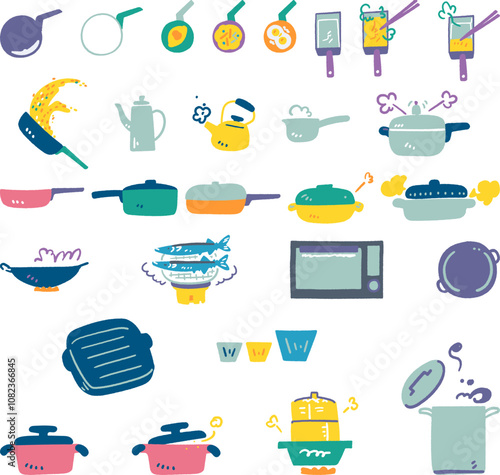 ちょっとおしゃれな調理器具たち　セットのストックイラスト素材
