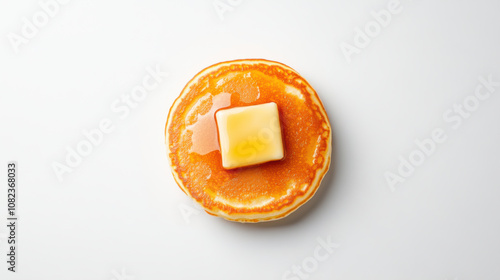 Fresh bake and grill, Freshly made pancake topped with square of butter and syrup, perfect for breakfast. Enjoy deliciousness of this classic dish!